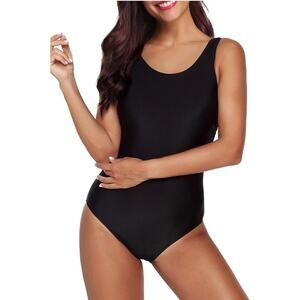 American Trend One Piece Swimsuit Criss Cross Back Solid Black size Large
